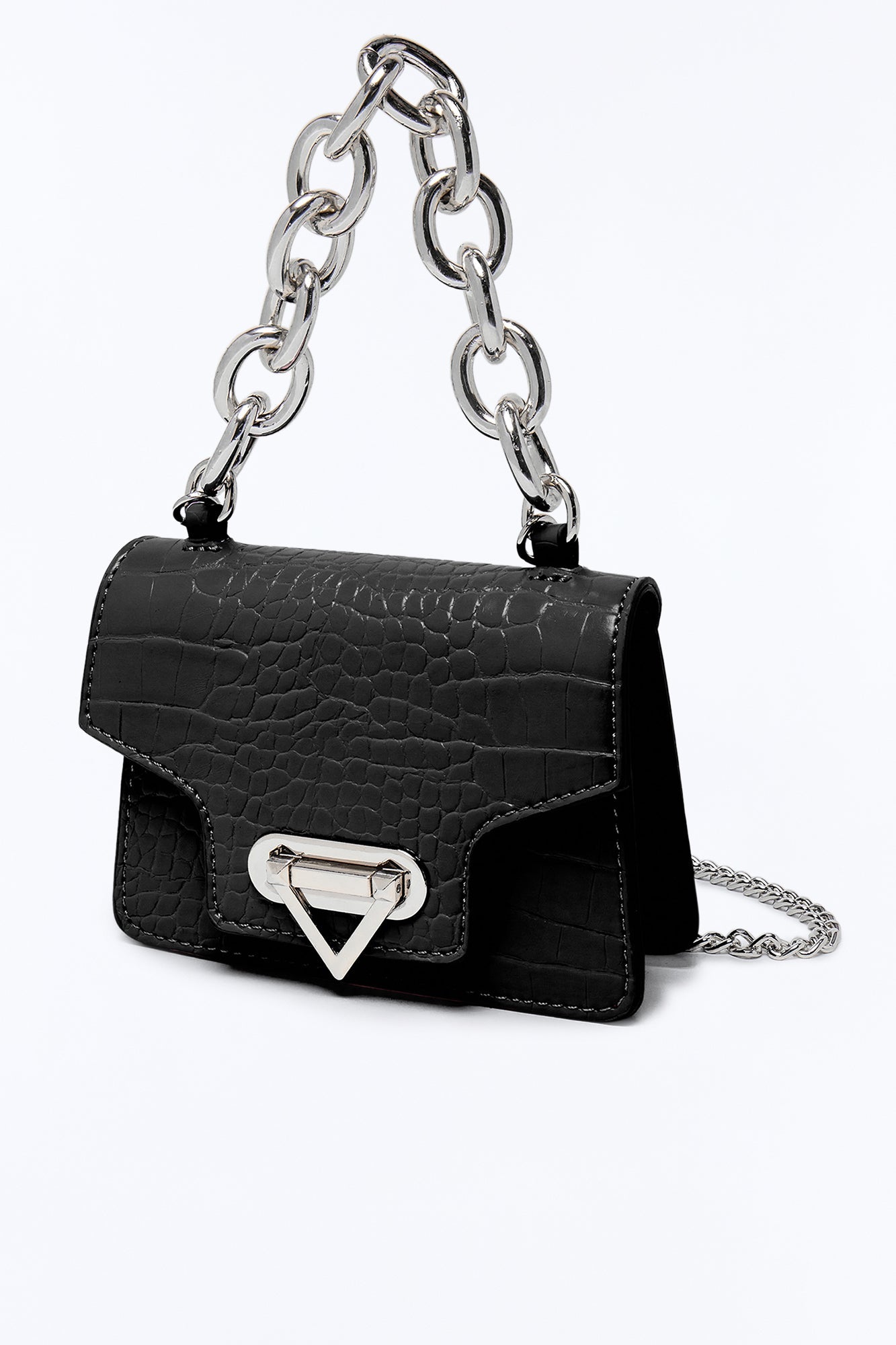 Ready Up Babe Embossed Croc Satchel Handbag - Black