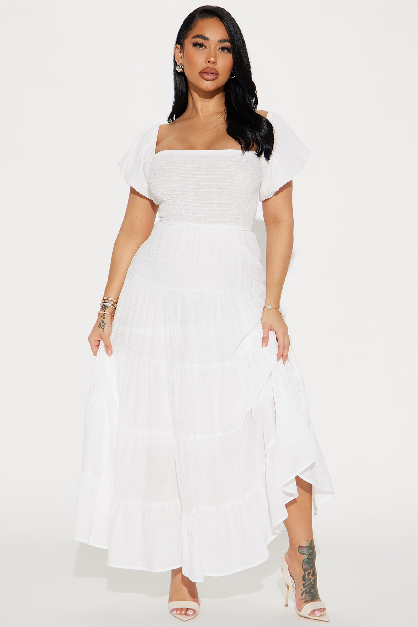 Georgia Ruffle Maxi Dress - White