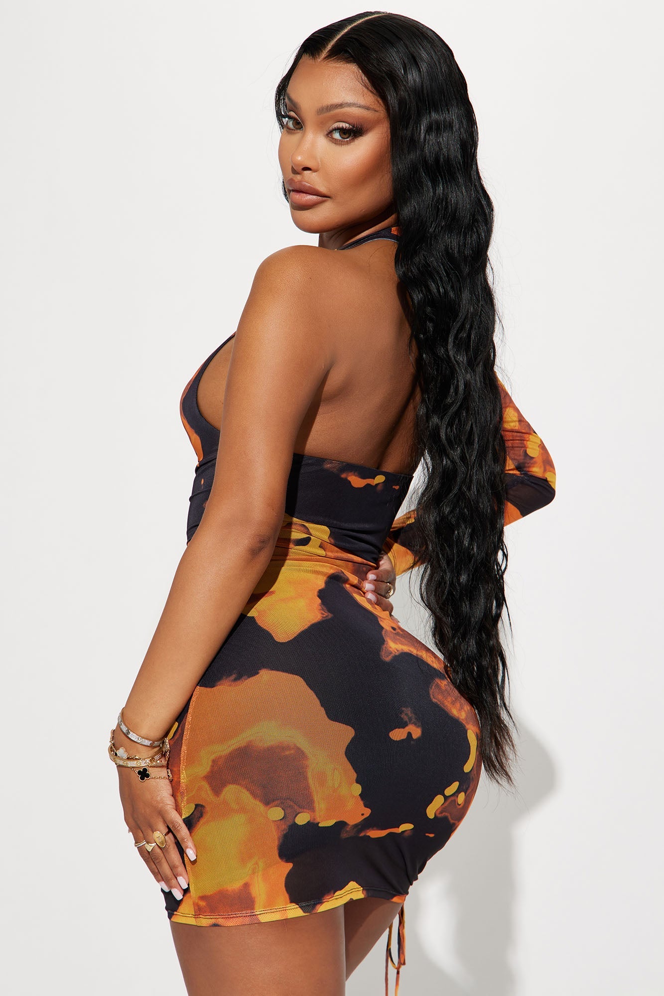 Stone Cold Mesh Mini Dress - Orange/combo