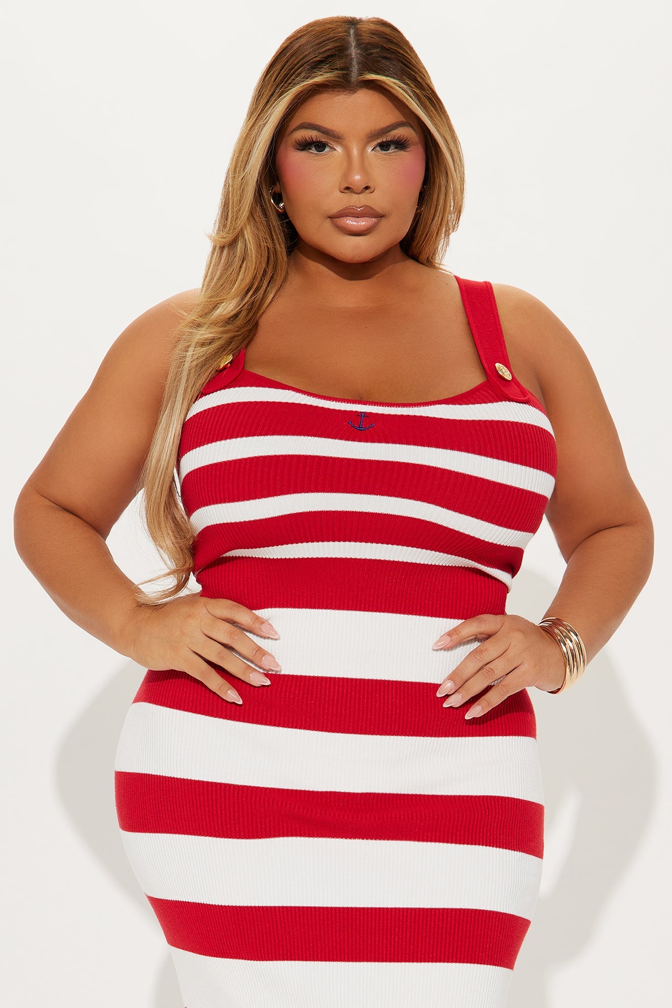 Sail Away Striped Sweater Midi Dress - Red/combo