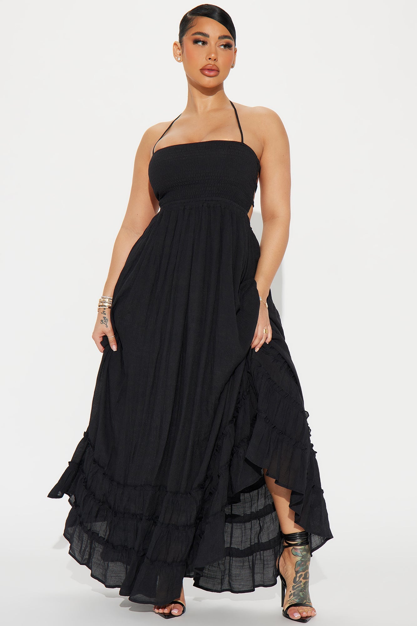 Hayley Halter Maxi Dress - Black