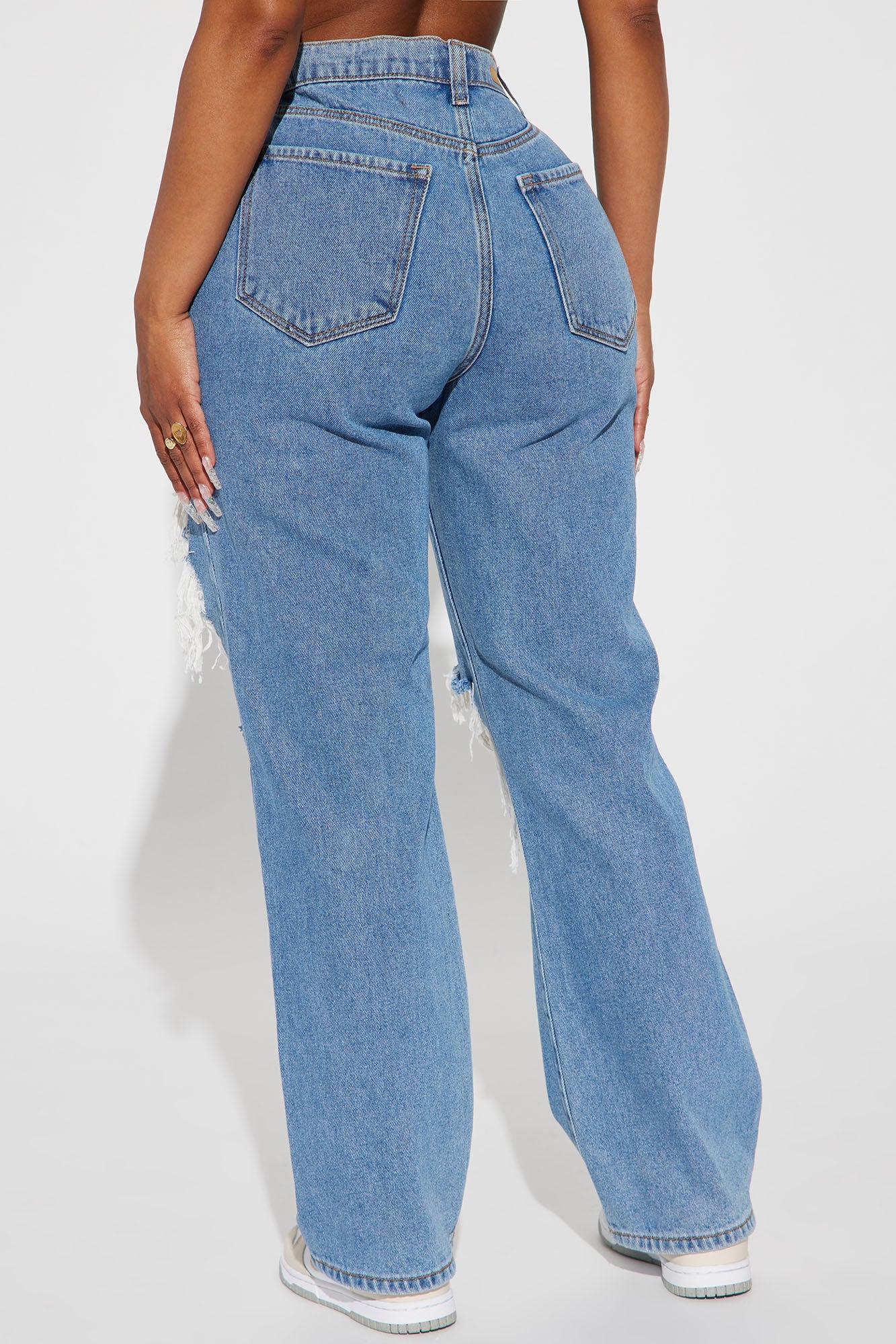 Drive You Crazy Ripped Non Stretch Straight Leg Jeans - Medium Wash