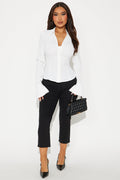Kymmie Bell Sleeve Button Up Shirt - White