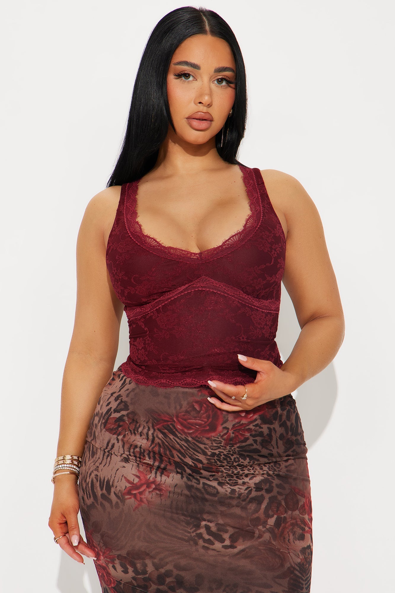 In The Moment Lace Top - Burgundy
