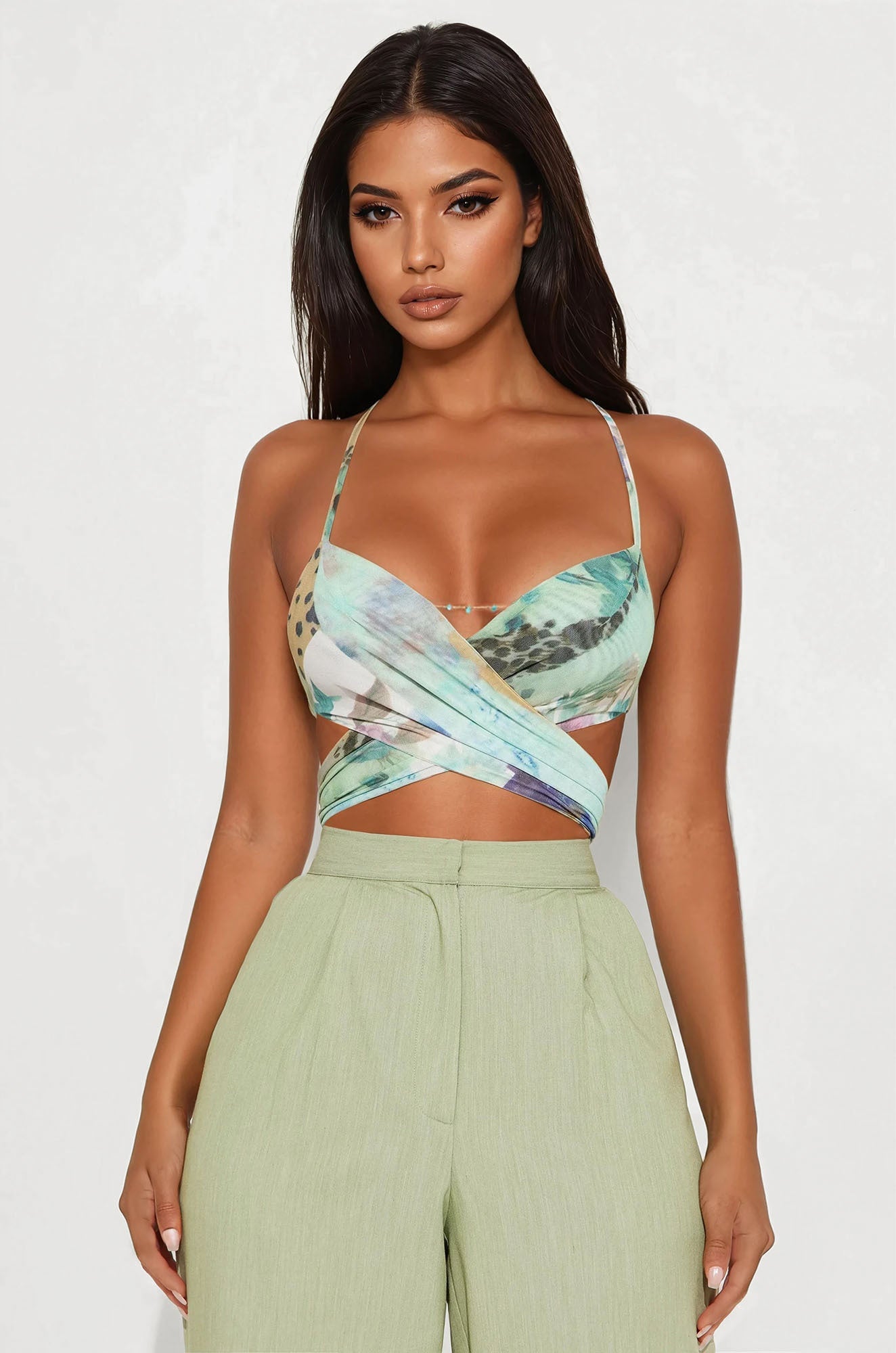 Radiant Glow Cross Front Mesh Top - Multi Color