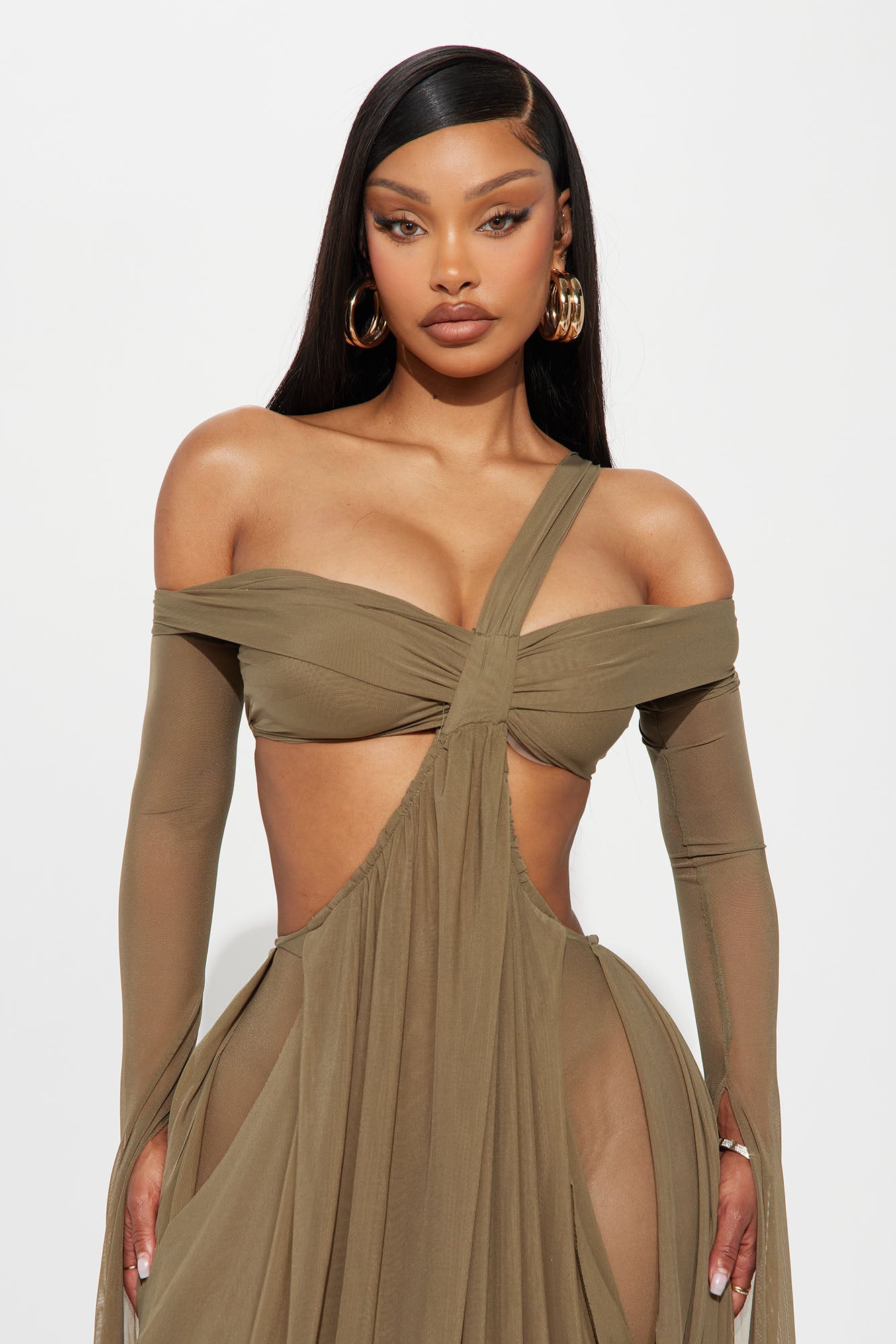 Alora Mesh Maxi Dress - Olive