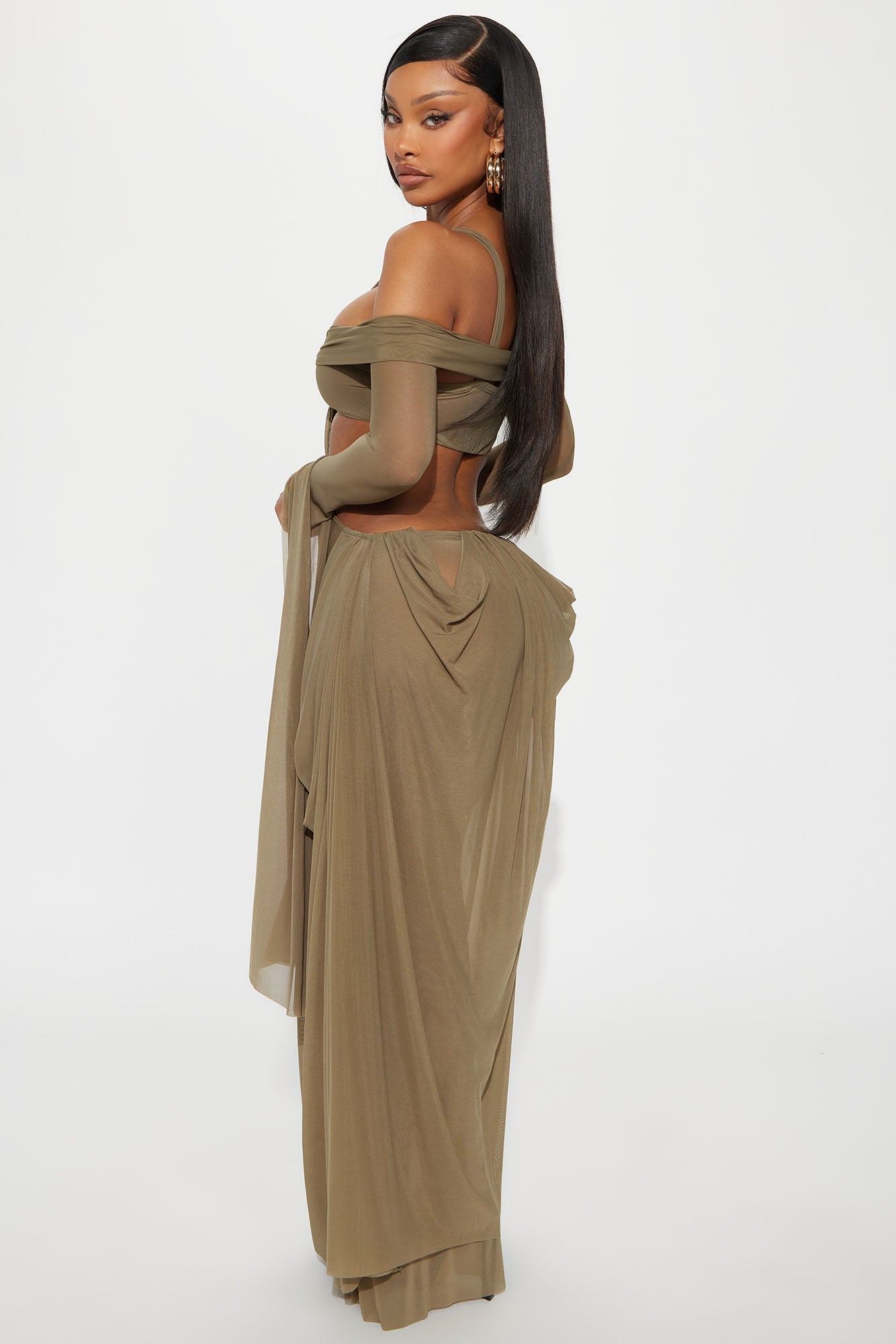 Alora Mesh Maxi Dress - Olive