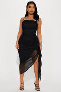 Pretty Lady Ruched Midi Dress - Black