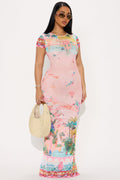 Puerto Rico Mesh Maxi Dress - Pink/combo