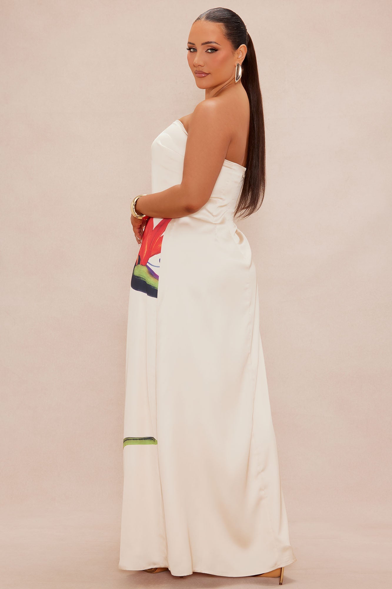 Althea Satin Maxi Dress - Nude/combo