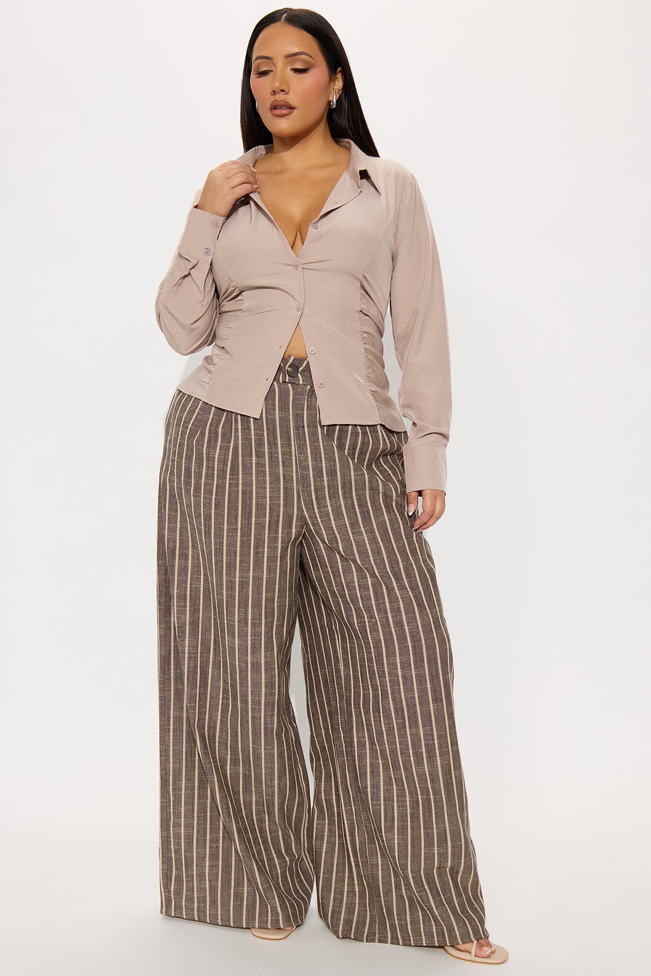 Stay Busy Ruched Challis Shirt - Taupe