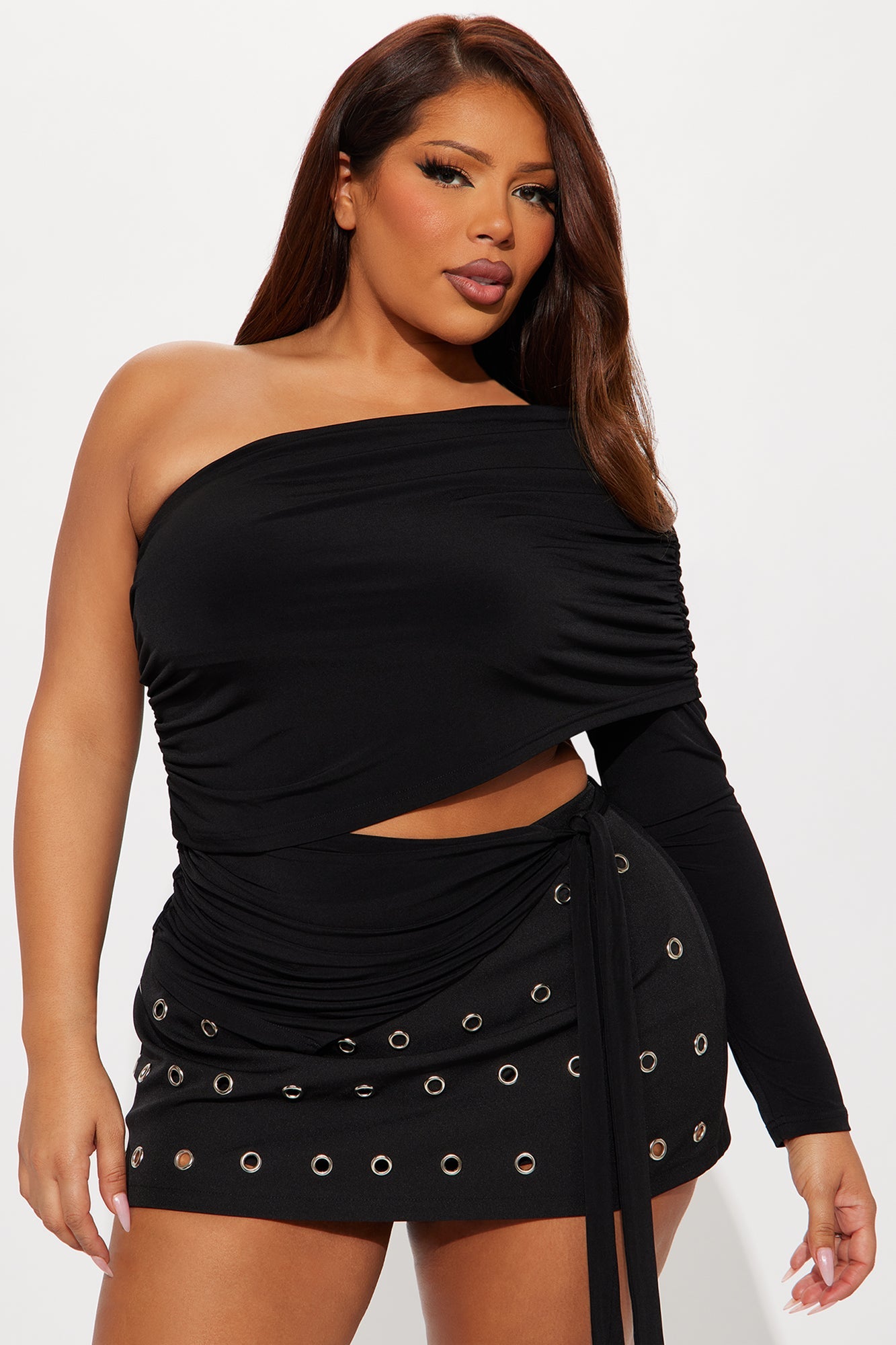 Striking One Shoulder Cut Out Top - Black