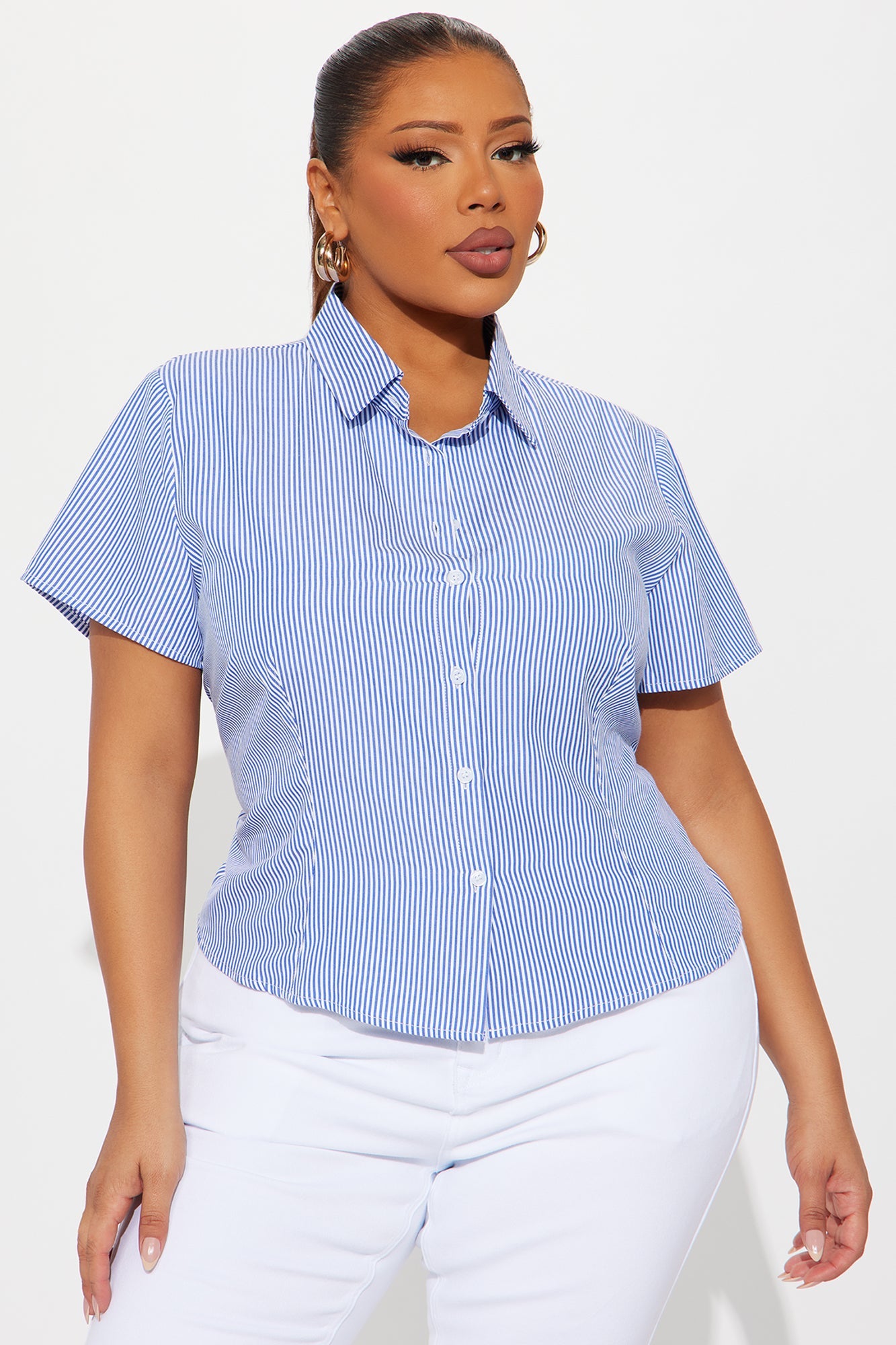 Stay In Line Lace Up Striped Poplin Shirt - Navy