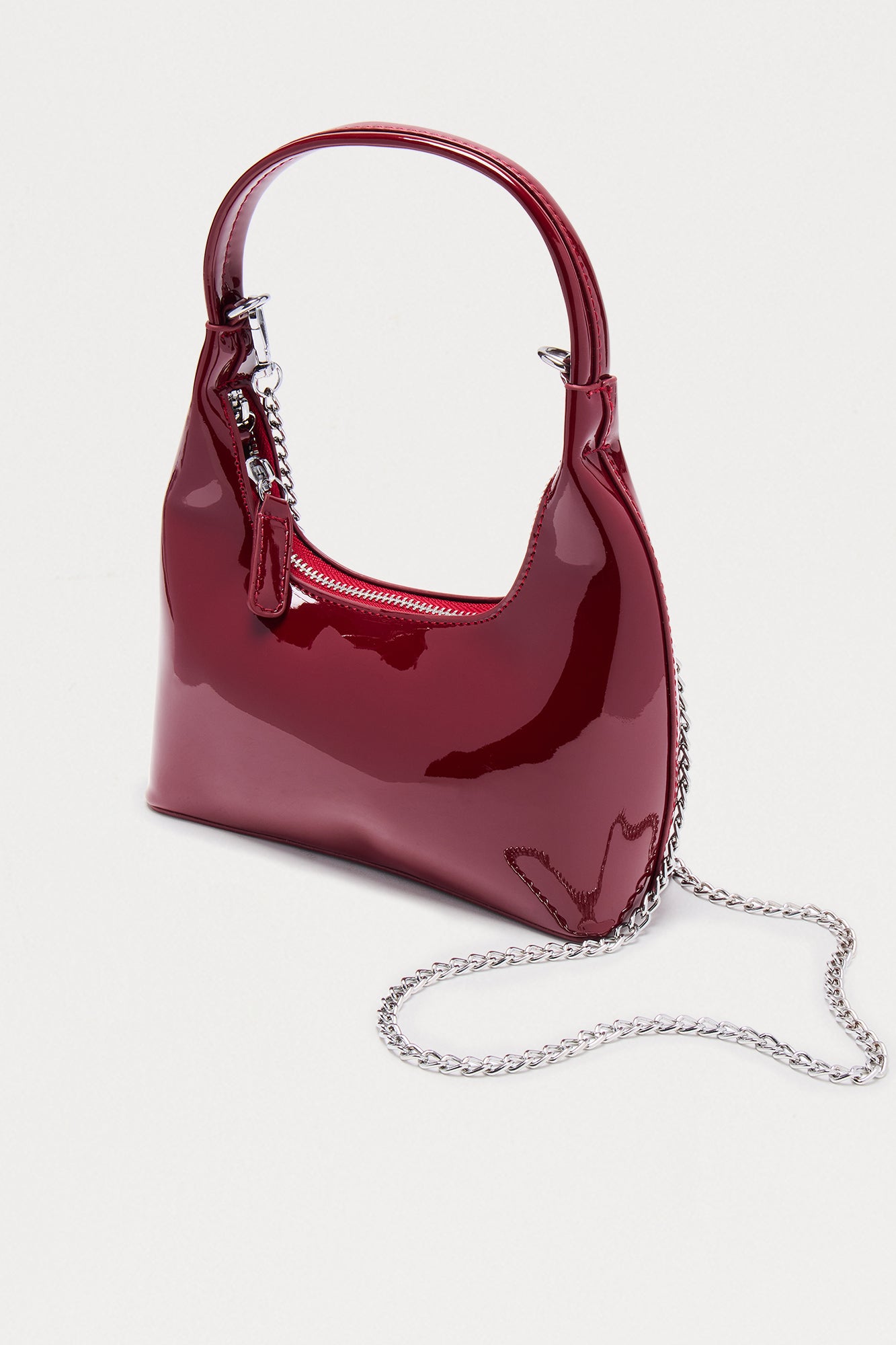 Places To Be Faux Patent Leather Shoulder Bag - Burgundy