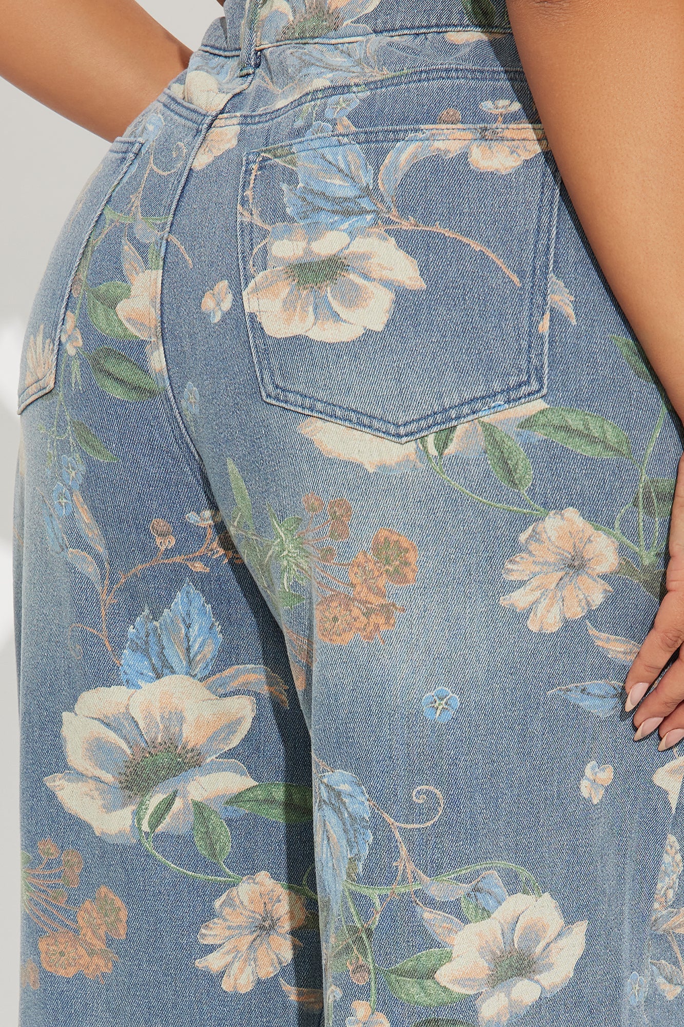 Blooming Love Floral Ripped Wide Leg Jeans - Medium Wash