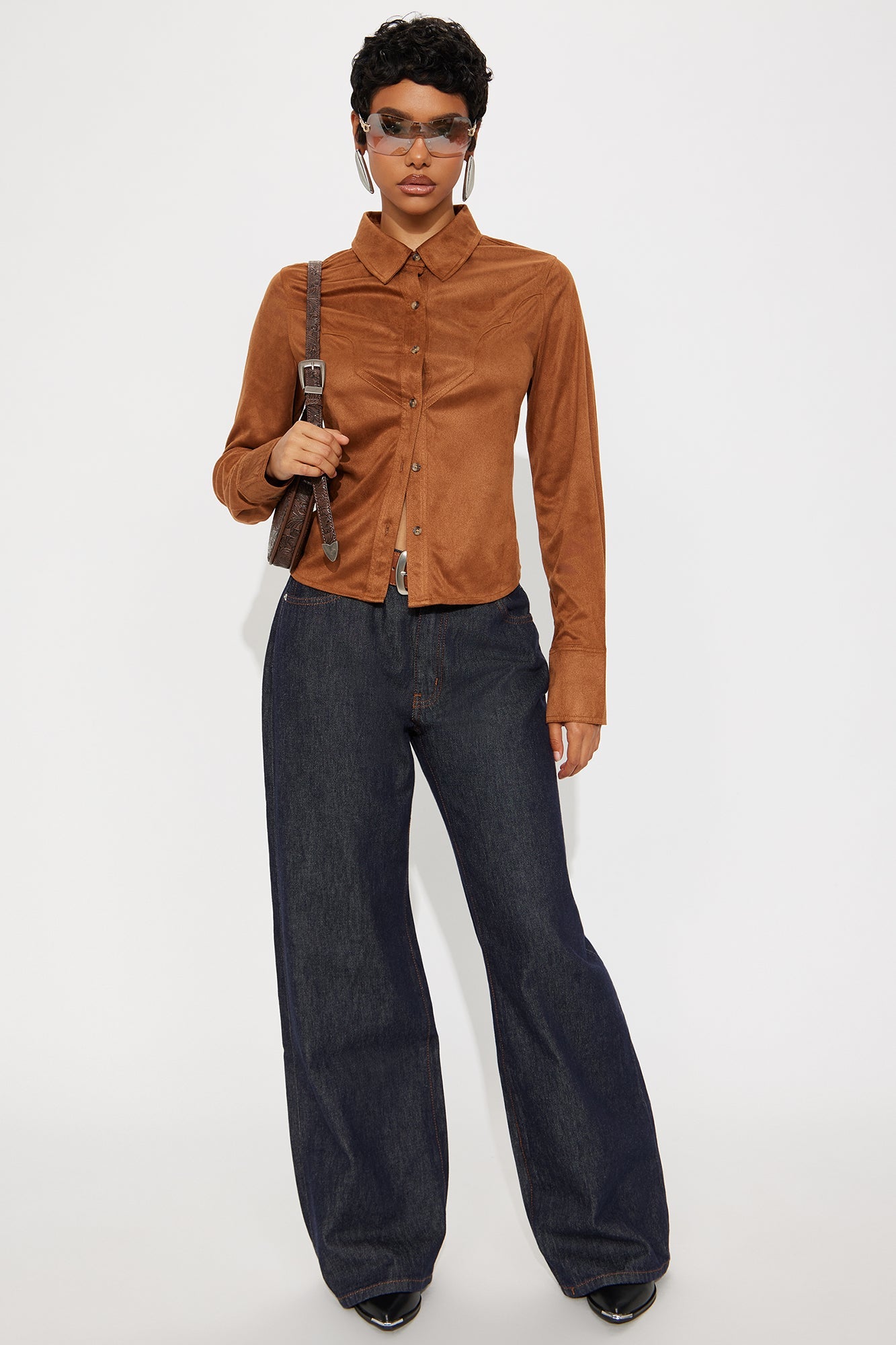 Giddy Up Faux Suede Shirt - Camel