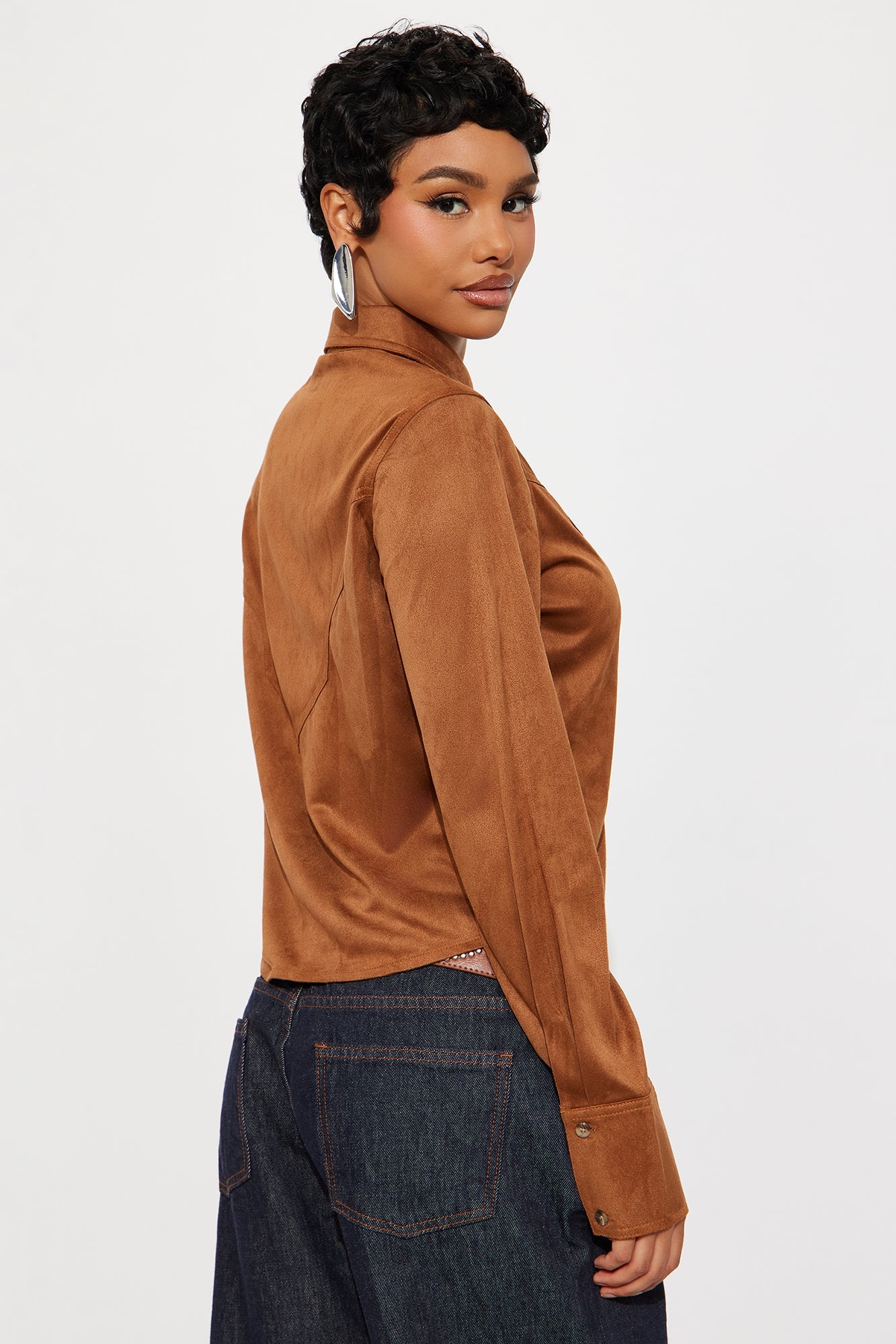 Giddy Up Faux Suede Shirt - Camel