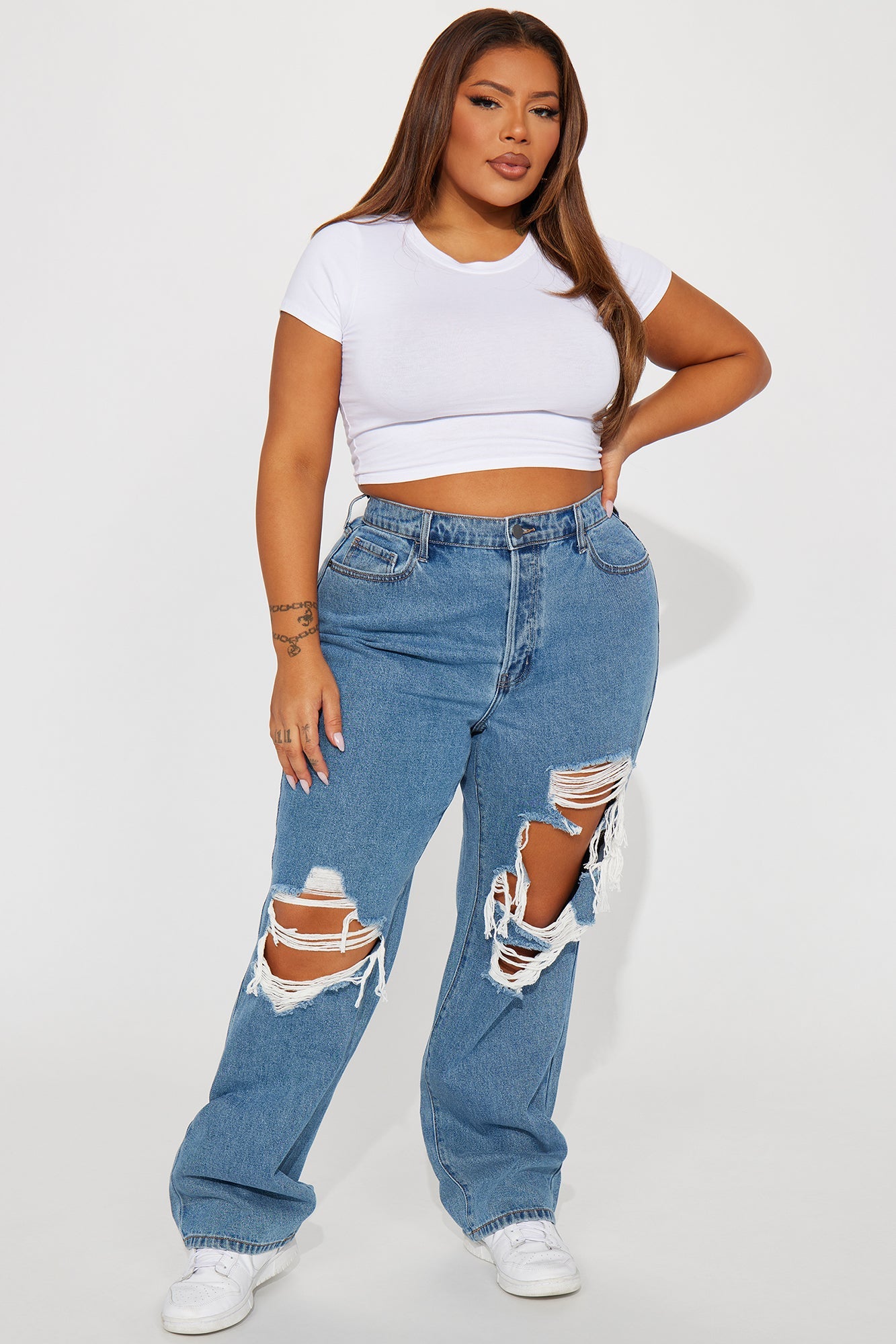 Drive You Crazy Ripped Non Stretch Straight Leg Jeans - Medium Wash