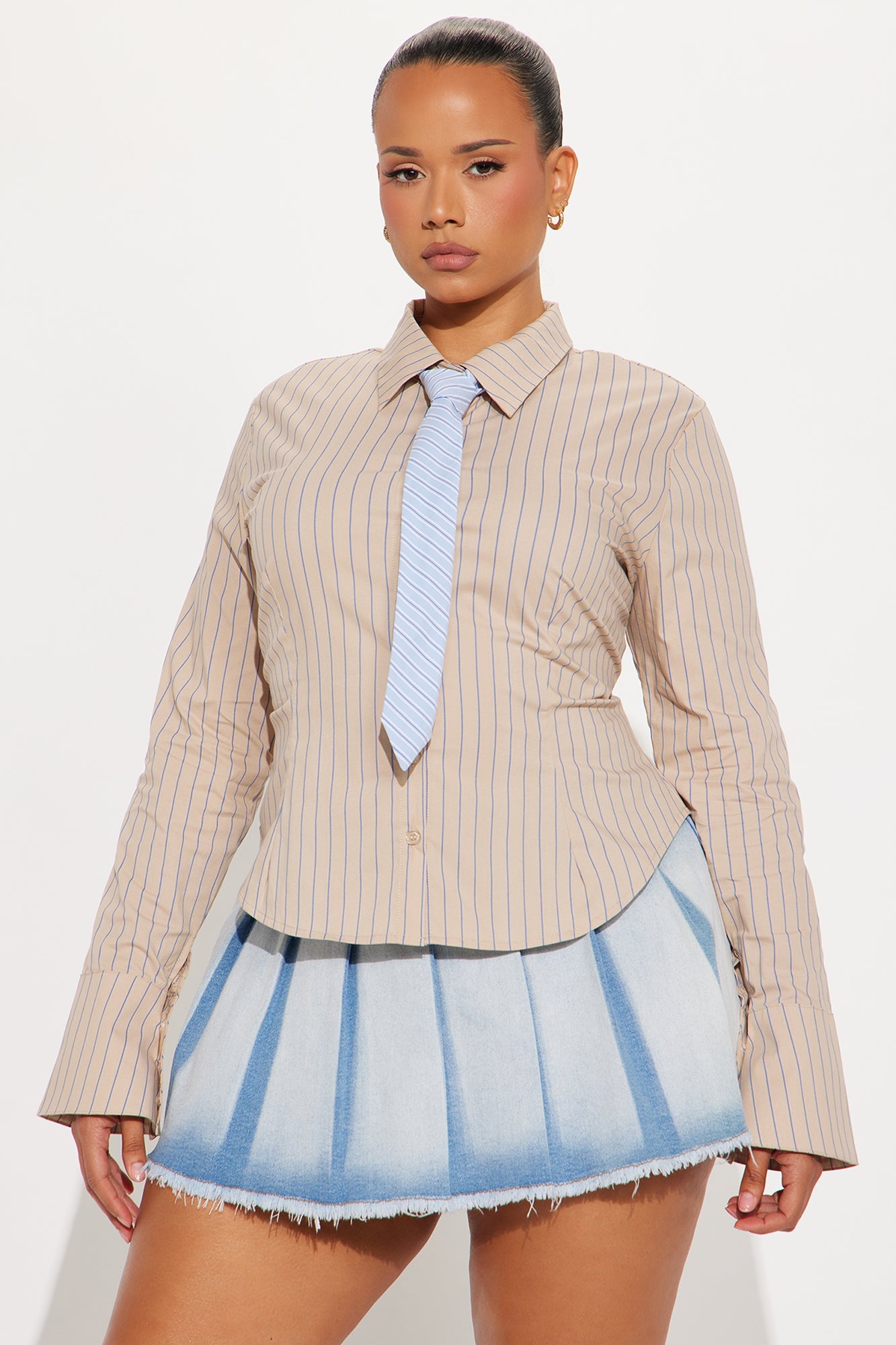 Kazzy Striped 2 Piece Shirt And Tie - Taupe/combo