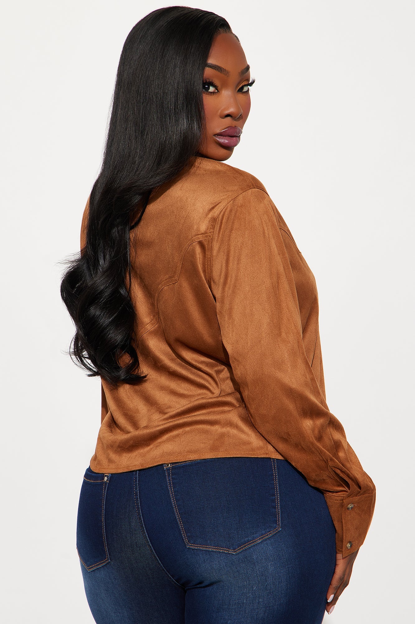 Giddy Up Faux Suede Shirt - Camel