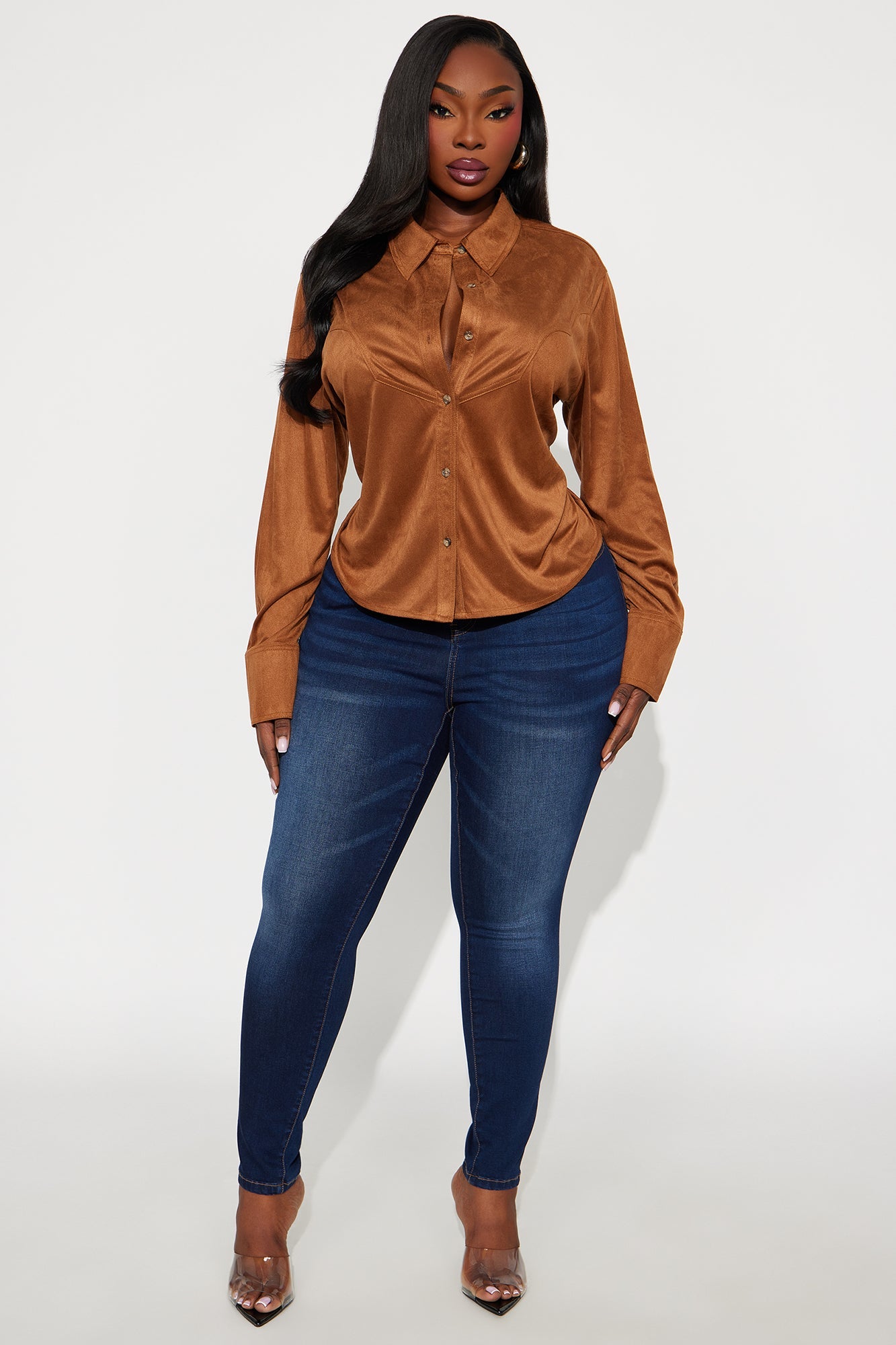 Giddy Up Faux Suede Shirt - Camel