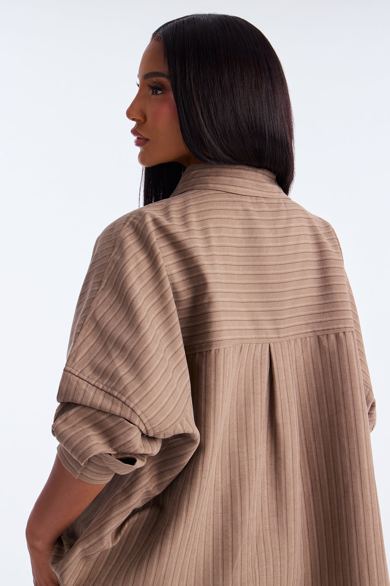 Make My Move Pinstripe Shirt - Brown