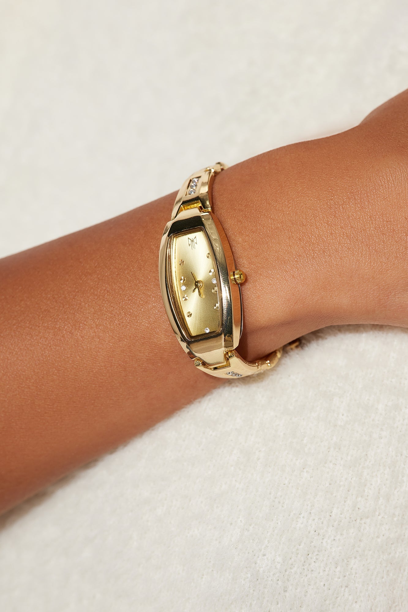 Maddie Rhinestone Trim Embellished Skinny Watch - Gold