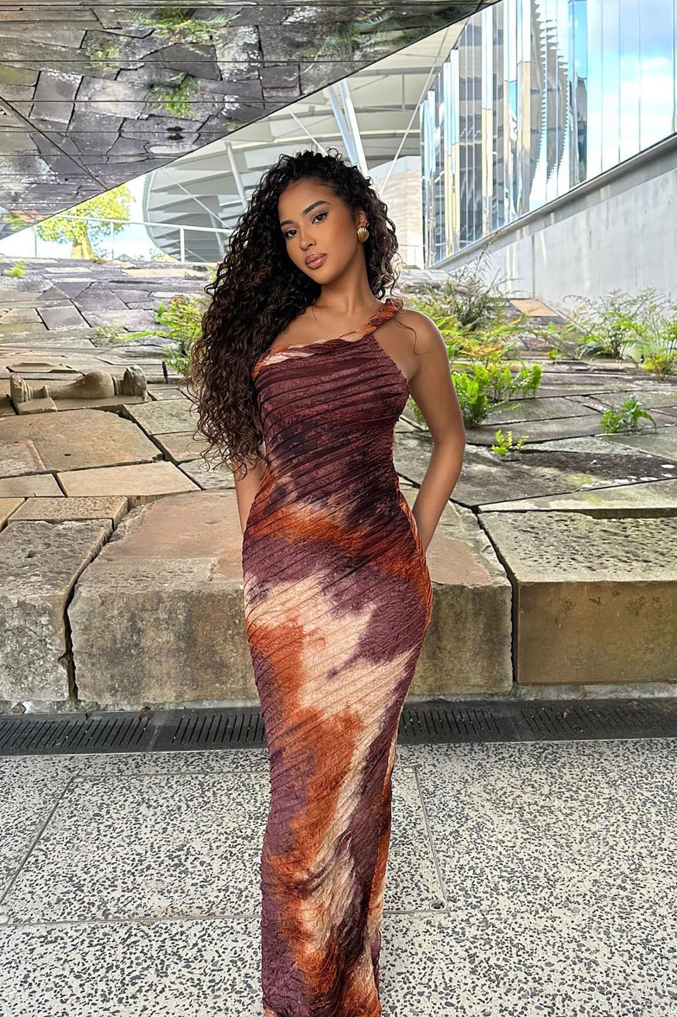 Maylee Textured Maxi Dress - Brown Combo