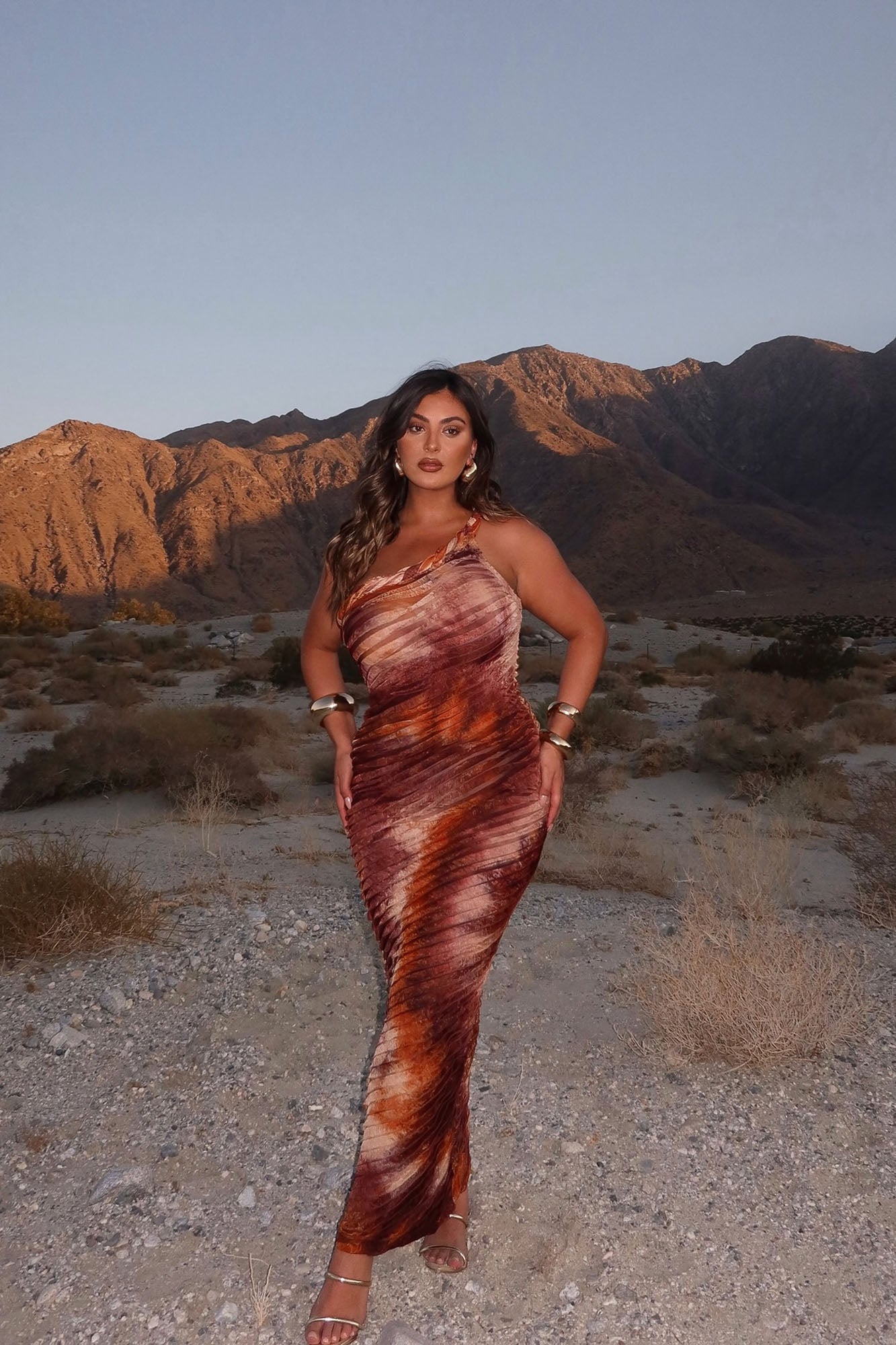 Maylee Textured Maxi Dress - Brown Combo